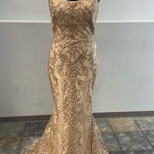 Mori Lee Champagne Embellished Prom Dress
